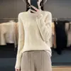 Suéter de Punto para Mujer 2026 de Cuello Alto Jacquard Acanalado Color Sólido Lana Pura Holgado Adelgazante Elegante para el Trabajo Otoño Invierno Nuevo