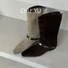 Primer Encuentro Ji Dong Qiu Moda de Nuevo Estilo Botines de Manga con Hebilla Moda Botas de Cuña Apiladas Botas de Media Caña Mujer