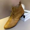 Botines retro de punta fina, botas planas, botas individuales de Primavera y Otoño para mujer, botines de cuero suave estilo británico, suela blanda con cordones, botas Martin