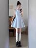 Vestido Azul Sem Manga para Mulheres, Lindo Vestido Curto de Verão, Vestido Curto Dopamina Linha A Cintura Marcada, Dá a Impressão de Emagrecer Quando Usado