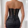 Top corsé de tiras negras transparentes con ballenas de comercio exterior para mujer, adecuado para usar como capa exterior o interior, adelgazante y entallador de cintura