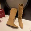 Botas de Montar de Temporada para Mujer Primer Encuentro 2026 Nuevas de Otoño Retro Punta Fina Adelgazantes que Aumentan la Altura Botines Hasta la Rodilla