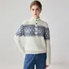 Suéter de punto grueso de base holgado, suéter de cachemir jacquard Fair Isle de invierno con media botonadura, suéter de estilo étnico para mujer