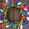 Guirnalda del Día de la Independencia Americana Arreglo de Corona de Puerta de Tulipán Accesorios Decoración de Patio y Lugar Rama Seca Círculo de Ratán Colgante