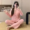 Pijama de algodón para mujer de manga larga y pantalón largo, conjunto fino para el hogar con estampado floral dulce, para primavera y otoño, venta al por mayor transfronteriza para niñas