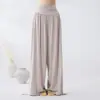 Pantalones de baile de cintura alta, plisados, de pierna ancha, pantalones de yoga holgados con cordón en el dobladillo, pantalones de práctica de danza moderna