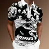 Nueva Camisa Polo Casual para Hombre de Verano Estilo Europeo y Americano Estilo Pintura a Tinta Impresión 3D Solapa Manga Corta Cremallera