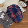Gorra Dopamine Forward para Mujer, Boina a Cuadros Versátil Retro para Cabeza Grande, Estilo Delgado de Primavera y Otoño, Adelgazante de Rostro, Gorra de Doble Uso