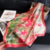 Lenço feminino elegante estilo coreano, seda artificial estampada, lenço quadrado, xale de alta qualidade, lenço para pescoço com proteção solar, lenço de cabeça, faixa para pescoço