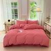 Juego de cama de algodón lavado a cuadros de estilo no impreso, juego de cama de cuatro piezas, sábana de algodón, funda de edredón, gorro de cama, juego de tres piezas para dormitorio de estudiantes