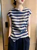 Camisa de Manga Corta con Rayas Irregulares en Diagonal Estilo Coreano para Mujer, Nueva Moda de Verano, Top Elegante y Versátil A12592