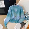 Suéter de Color Degradado Estilo Chanel para Mujer, Chaqueta Cardigan de Punto Nueva Otoño e Invierno 2026, Degradado Azul y Blanco