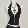 Transfronterizo ins verano nuevo moda europea y americana gótica personalidad calle Y2K corte ajustado chica atractiva cuello en V camiseta sin mangas ropa de mujer