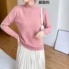 Camisa base de tricô 100% lã com gola alta meia para outono e inverno para mulheres, suéter versátil de gola média para revenda, peça íntima básica feminina