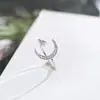Yong Yi Adornos de Plata Anillo de Plata s925 Estilo Coreano para Mujer Pequeño Fresco Diamante Luna Estrella de Cinco Puntas Elegante Media Luna Dedo Índice Abierto