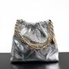 Bolso Cubo de Cuero Genuino para Mujer, Bolso Tote de Gran Capacidad, Bolso Pequeño con Cadena Fragante al Hombro, Bolso de Axila de Alta Gama para el Trabajo