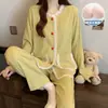 Pijama com Bojo para Mulheres, Primavera e Outono Fino Algodão Nuvem Manga Longa Estilo Coreano Conjunto para Casa, Atacado Transfronteiriço