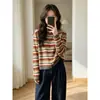 Cardigã de Tricô Listrado Suéter Feminino Peça de Roupa Exterior 2026 Outono Solto Emagrecimento Bonito Super Bonito Toque de Alto Padrão