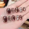 [Preto Lava] Outono e Inverno Feito à Mão Usável Cor Maillard Estilo Curto Clareador Elegante Arte de Unha com Diamantes e Lantejoulas