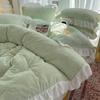 Estilo Coreano Zhihua Peonía Terciopelo de Leche Encaje Juego de Cuatro Piezas Clase A Doble Cara Cálido Terciopelo de Leche Otoño e Invierno Cama Juego de Cuatro Piezas
