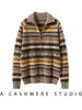 Suéter jacquard Fair Isle 100% cachemira pura con media cremallera para mujer, cuello clásico vuelto, tejido de bloques de color, nuevo estilo otoño e invierno