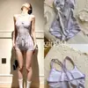Traje de baño de carreras morado con diseño de mariposa, estilo retro francés, ajustado, con copas en el pecho para mujer, talla grande, traje de baño deportivo
