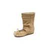 Botas Frescas de Camurça com Laço Aumenta-Altura de 5CM, Uso Duplo para Mulheres, Novidade Outono Inicial 2026, Botas Baixas Ballet Vazadas Estilo Francês