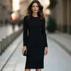 Vestido Redondo de Manga Larga Estilo Europeo y Americano Simple para Mujer, Vestido Bodycon de Longitud Media Formal para el Trabajo con Ceñidor en la Cintura