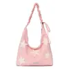 Bolsa de Compras Tendência da Moda em Nylon Bordado Estilo Coreano, Bolsa Tote Leve de Grande Capacidade para Mulheres