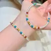 Colar Nacional Color Block Suave de Prata Esterlina S925 com Pérola Dourada Swarovski para Mulheres, Pulseira Personalizada Exquisita de Moda Estilo Luxo Leve