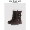 Botas Western Nicho Retro Fosco Doces e Frescas para Mulheres Outono e Inverno 2025 Novas Botas Versáteis de Cano Médio com Solado Grosso Botas de Motocicleta