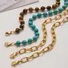 Pulsera apilable de acero inoxidable azul turquesa y ojo de tigre de Jieding, estilo europeo y americano, con joyería de titanio accesible de lujo y de alta gama que no se decolora
