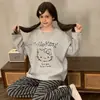 Pijama para Mujer de Primavera y Otoño, Nuevo Estilo Algodón Imitación Cuello Redondo Manga Larga Dulce y Lindo Casual Estudiante Ropa de Casa Conjunto que se Puede Usar Afuera