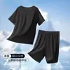 Conjunto Deportivo de Canalé Estilo Pijama para Hombre, Camiseta de Manga Corta de Verano, Camiseta de Baloncesto, Conjunto de Dos Piezas con Shorts Casuales, Tendencia Estilo Coreano