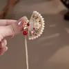 Elegancia de Perla en Forma de Abanico - Pasador para el Cabello Estilo Antiguo con Borla Hanfu Nuevo Estilo Chino en Forma de Abanico para Peinados Semirecogidos