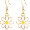 Aretes de Flor de Margarita para Mujer, Lindos Aretes Colgantes de Girasol, Aretes de Gancho de Flor de Margarita Retro Simples Dorados