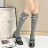 Calcetines de algodón hasta la pantorrilla con encaje de lazo Lolita gris puro calcetines de tubo niños ballet jk cinta calcetines de felpa