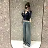 Camiseta de Manga Larga con Capucha y Botones de Diseñador Talla Grande para Mujer, Ajuste Delgado de Otoño, Top Base Elegante Patchwork de Nicho