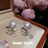 Joyas Sirena Pluma Piedra Preciosa Perla Pendientes Banquete Couture Diamante de Alto Quilate Brillante Perla Pendientes de Doble Uso