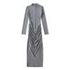 YPFF roupas femininas da moda pequena gola alta vestido de manga comprida outono e inverno puro desejo plissado de volta fenda apertado vestido bainha