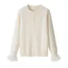 Chamarra de punto de moda para mujer para la primavera de 2026: Elegante, Casual, Corte Amplio, Versátil, Cuello Redondo, Mangas Largas con Mangas Peludas