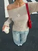 Estilo Popular de Garota Popular Transfronteiriça Roupas Femininas Retrô Americano Top Listrado de Um Ombro Slim Fit Camiseta Versátil de Manga Longa