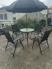 Juego de Mesa y Sillas de Malla de Hierro Forjado para Ocio al Aire Libre, Juego de Muebles de Hierro Completo con Sillas de Mimbre para Jardín Exterior, Balcón, Patio