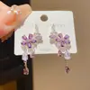 Pendientes Largos de Flor de Zirconia Estilo Lujo Ligero Aguja de Plata Moda Dulce Nicho Temperamento Versátiles Pendientes de Gama Alta para Mujer
