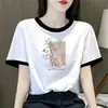 Camiseta Raglan Moda Mãe Estilo Comércio Exterior Transfronteiriço para Mulheres, Manga Curta Verão Slim Fit Solta Casual Top de Alta Qualidade
