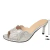 Zapatos de tacón de aguja de verano para mujer con pedrería brillante, tacones de slip-on, sandalias de talla grande para mujer, tacones peep-toe transfronterizos