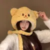 Chapéu de Pelúcia Urso Manteiga Desenho Animado Fofo Novo Chapéu Pulôver Tudo-em-Um Quente e à Prova de Frio Espesso Outono e Inverno Versátil Chapéu Lei Feng