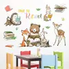 Adesivos de parede de animais da floresta lendo, Decalques de parede de animais de desenho animado lendo, Decorações de parede para educação infantil
