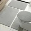 Juego de Cuatro Piezas de Alfombrillas de Piso de Color Sólido Imitación Cachemira para Baño y Tocador, Alfombrillas para Pies de Tocador en Forma de U, Absorbentes de Agua, Antideslizantes, Secado Rápido