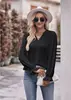 Otoño 2026 Nuevo Ropa de Mujer de Comercio Exterior Europeo y Americano Amazon Camiseta de Color Sólido Top de Manga Larga con Encaje Hueco en V